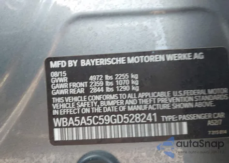 2016 BMW 528I z USA, uszkodzony, nr VIN WBA5A5C59GD528241